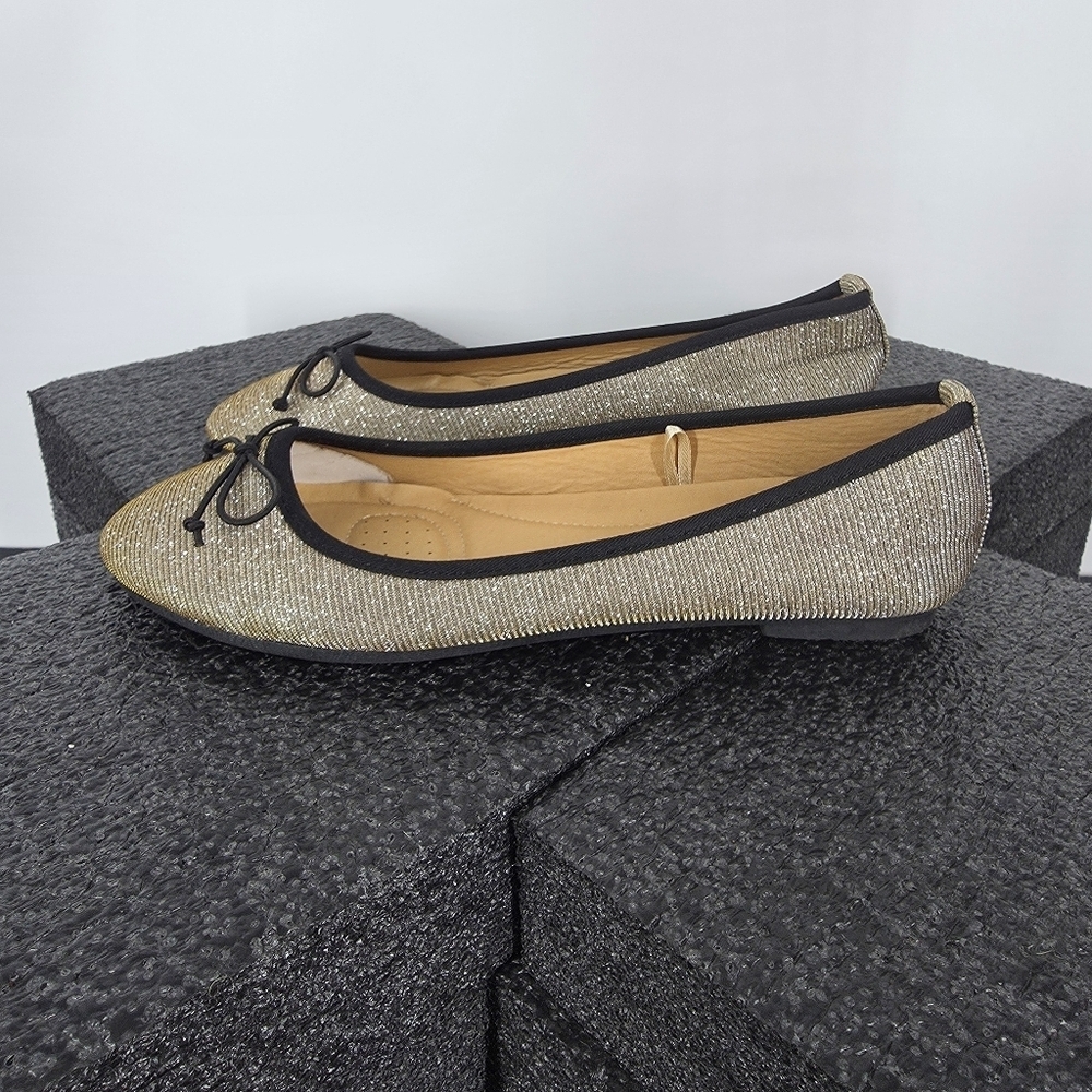 CL by Laundry Women's 7 Gold Glitter Flats Bostyn Shimmer Bow Ballet Shoes